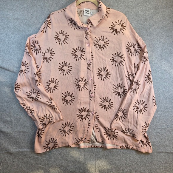 Princess Polly Tops - Princess Polly Button Down Shirt Womens 4 Pink Brown Sunburst Print Viscose